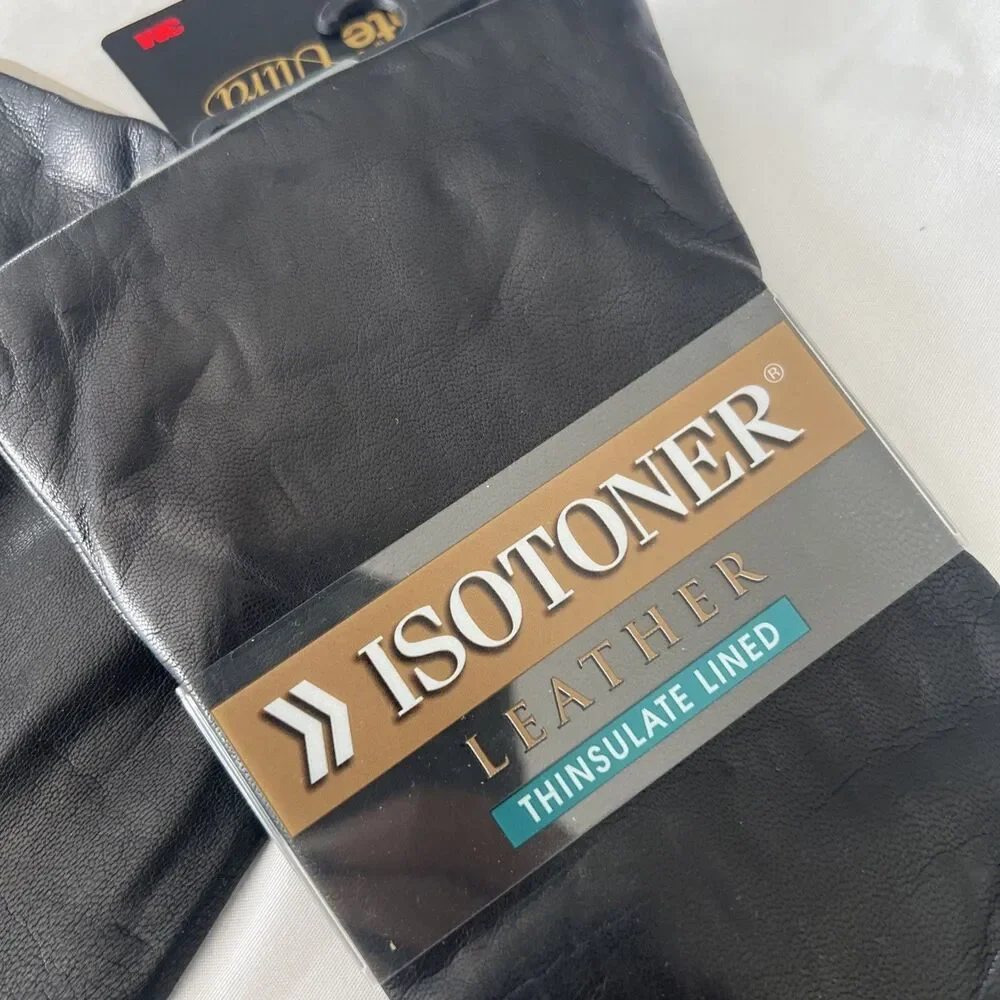 Women’s winter Isotoner ultra thinsulated Lined Black Leather Gloves Size 8 NWT - Picture 2 of 11